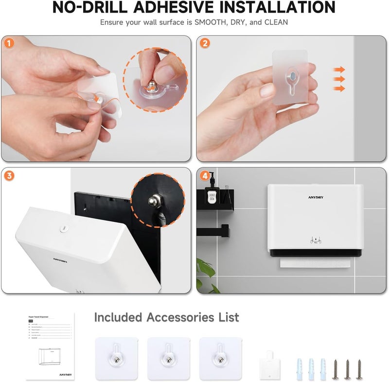 anydry 200-Sheet Wall-Mounted Paper Towel Dispenser, Fits Multi-Fold Towels up to 10x3.1 Inches, Perfect for Home & Business (White) - Image 5
